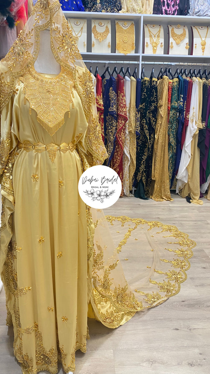 AYAAN Gold Satin + Lace Bridal Dirac  Dubai Bridal