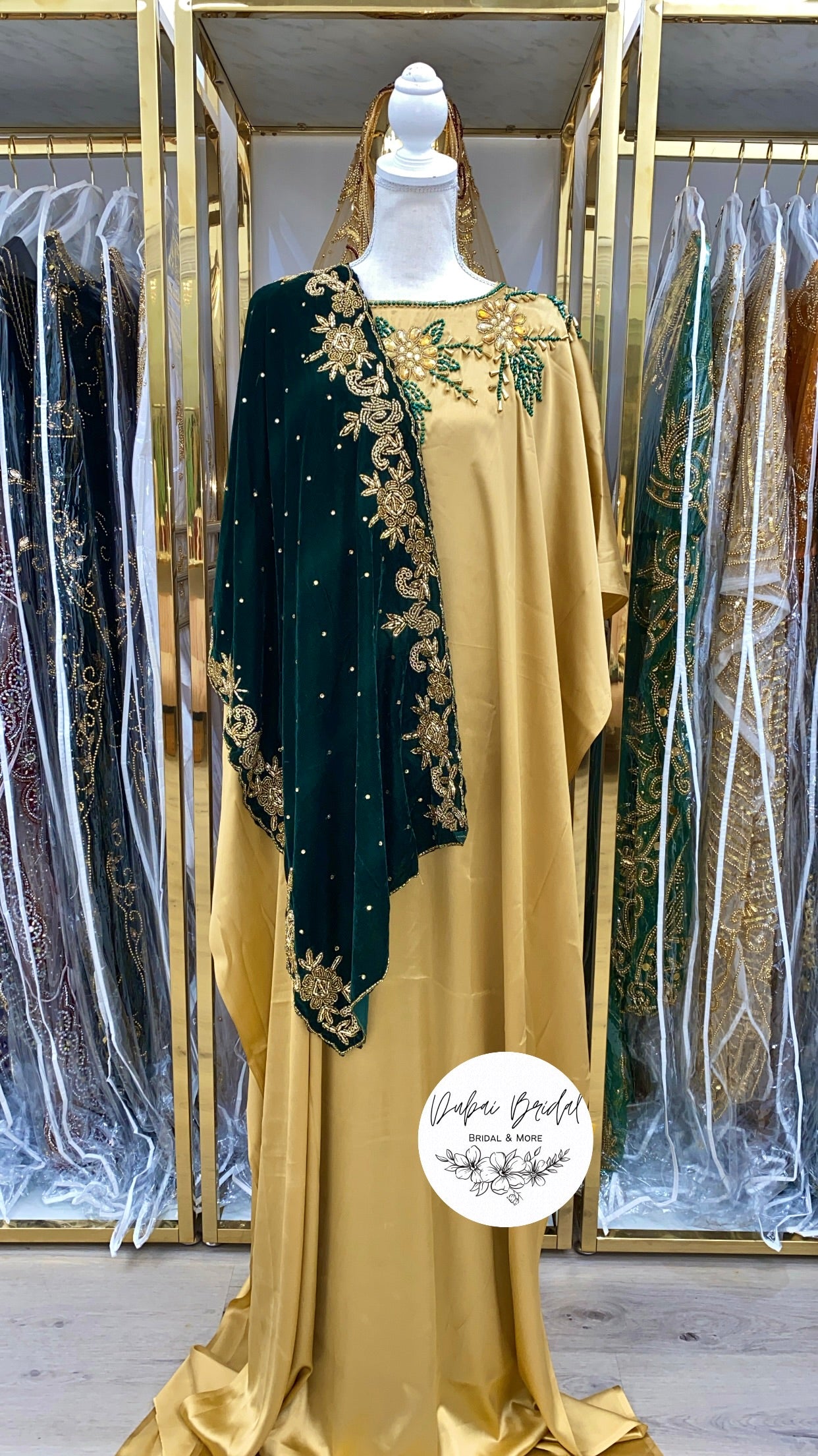 Green & Gold Bridesmaid Dirac (unsewn) #1 – Dubai Bridal