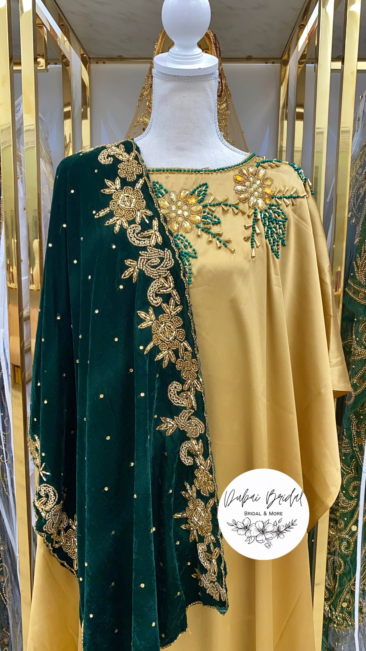 Green & Gold Bridesmaid Dirac (unsewn) #1 – Dubai Bridal