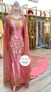 JAWAAHIR Pink Velvet & Net Bridal Dirac