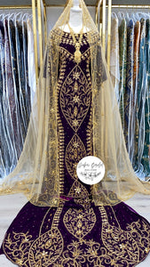 BARWAAQO Dark Purple Velvet Bridal Dirac