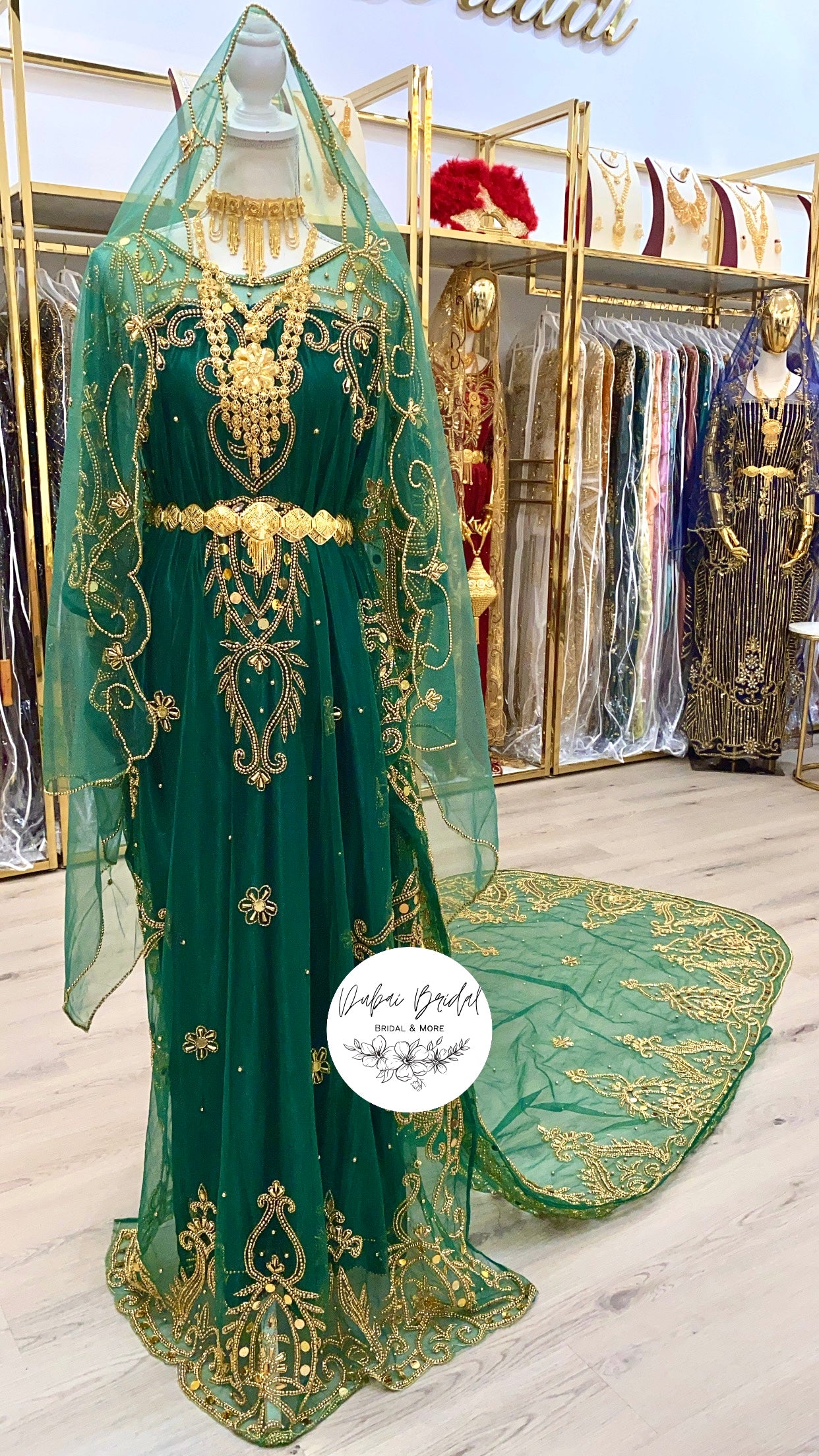 SABRINA Green Net Bridal Dirac Dubai Bridal SABRINA Green Net Bridal Dirac Dubai Bridal
