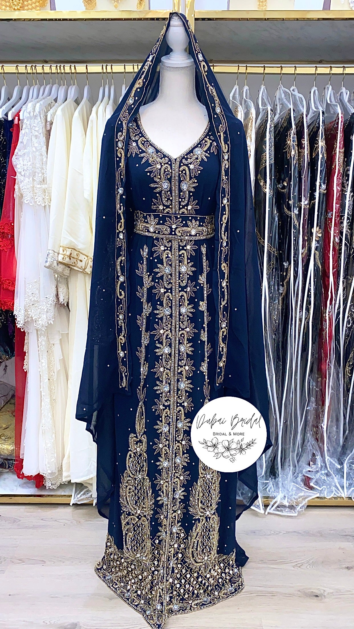 Jeweled Nikkah Abaya (Navy Blue)