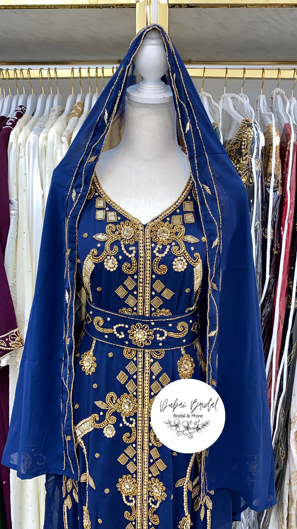 Checkered Nikkah Abaya (Navy Blue) Dubai Bridal Checkered Nikkah Abaya (Navy Blue) Dubai Bridal