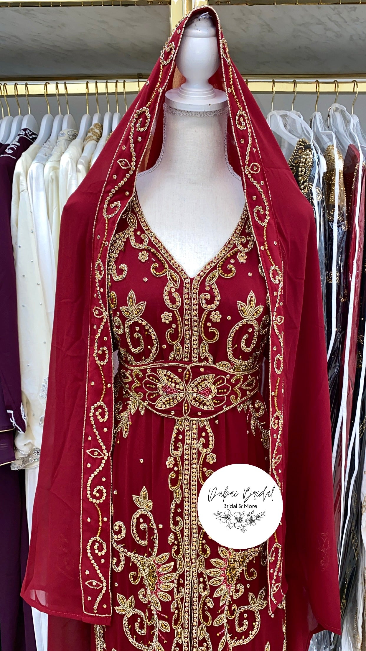 Peacock Nikkah Abaya (Red)