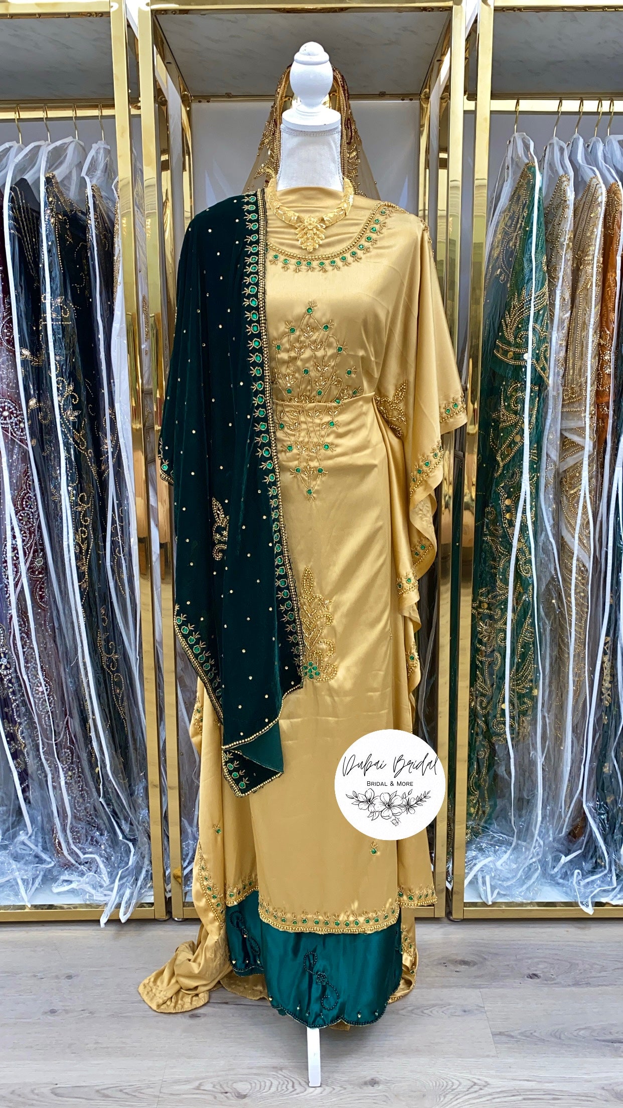 Green & Gold Bridesmaid Dirac (sewn) #2 – Dubai Bridal