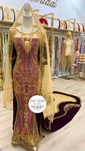 JAWAAHIR Dark Purple Velvet & Net Bridal Dirac