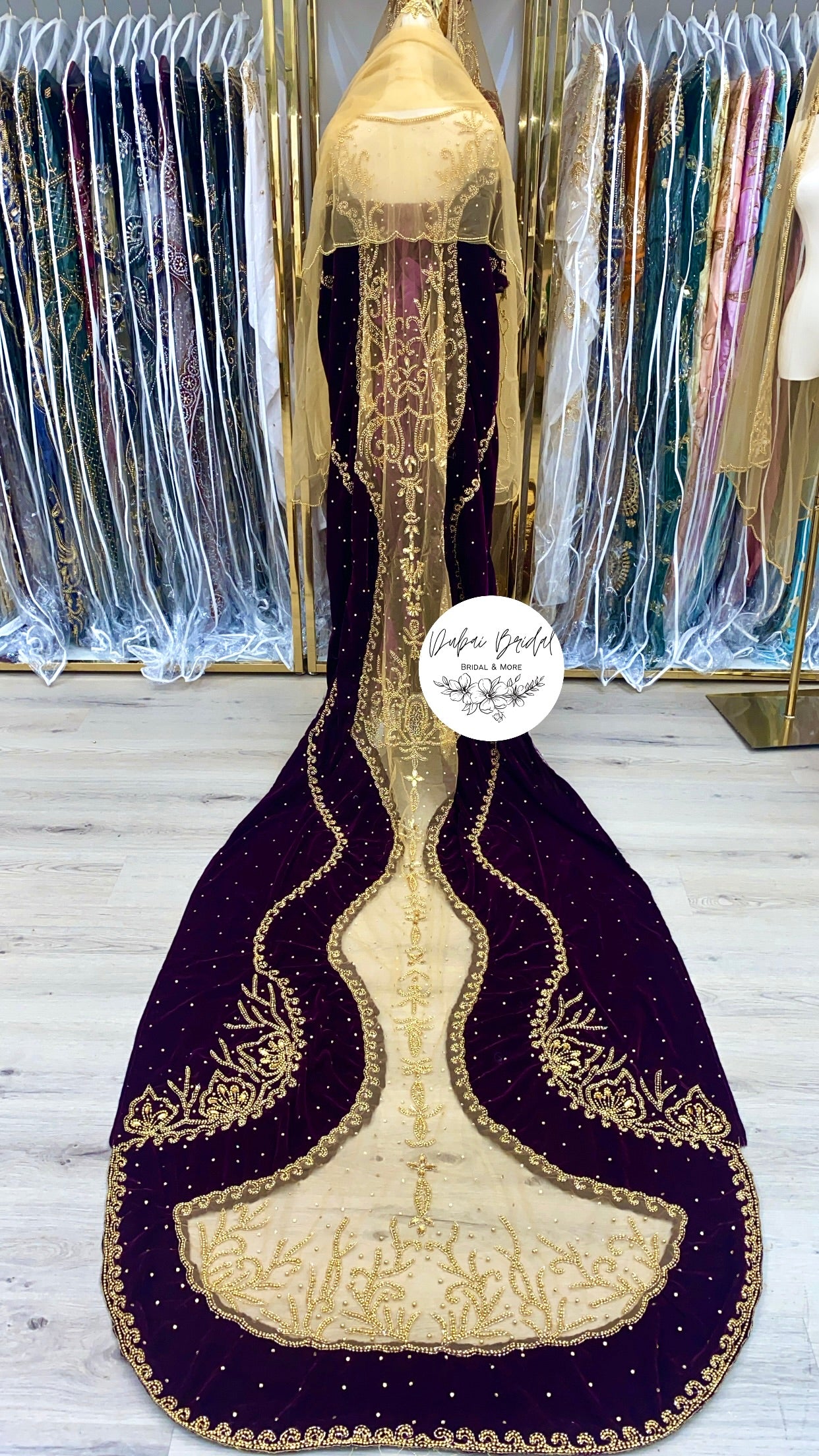 JAWAAHIR Dark Purple Velvet & Net Bridal Dirac