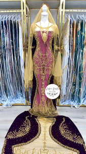 JAWAAHIR Dark Purple Velvet & Net Bridal Dirac