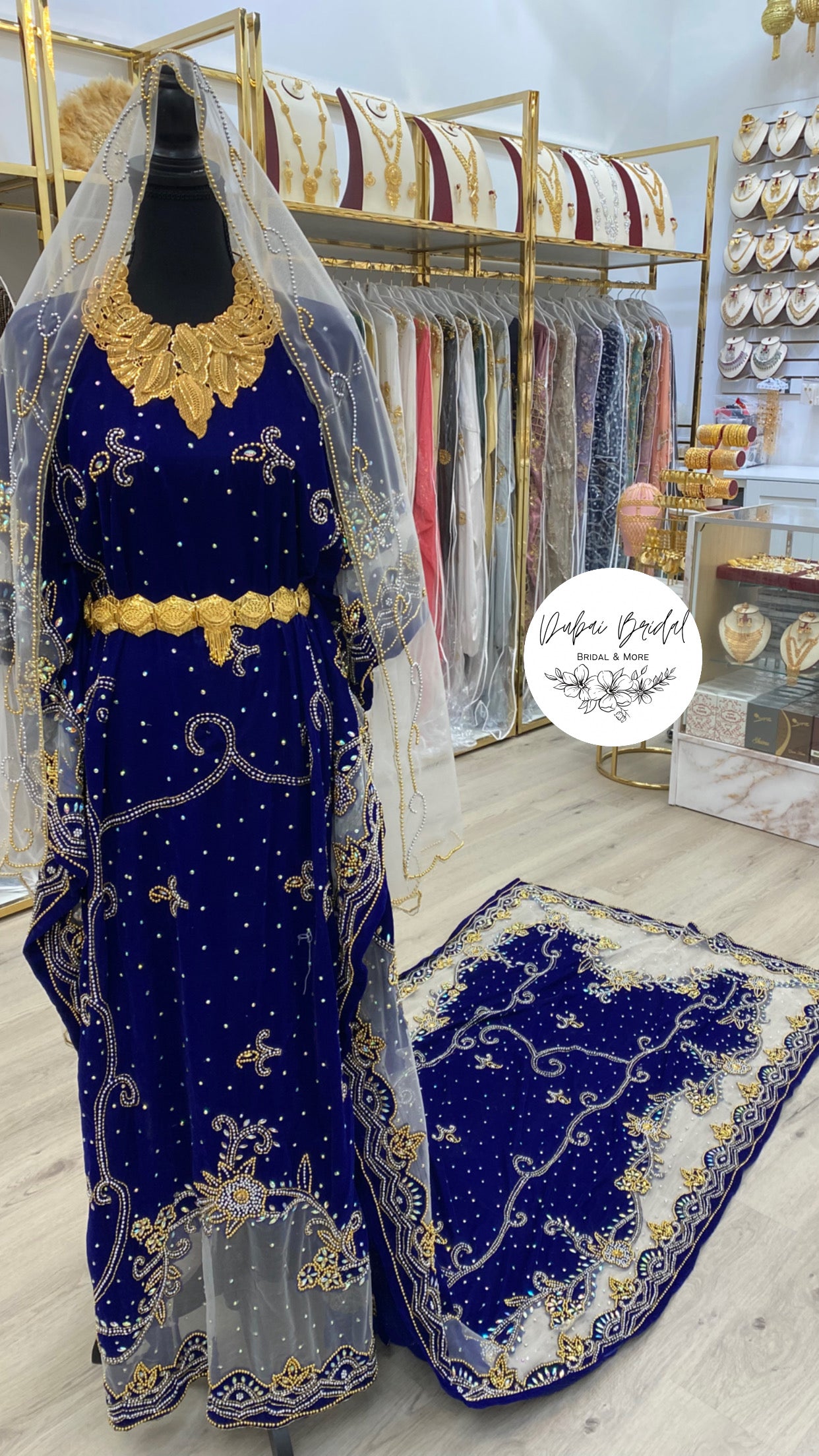 AMIRAH Royal Blue Velvet Bridal Dirac (silver & gold mix beading)