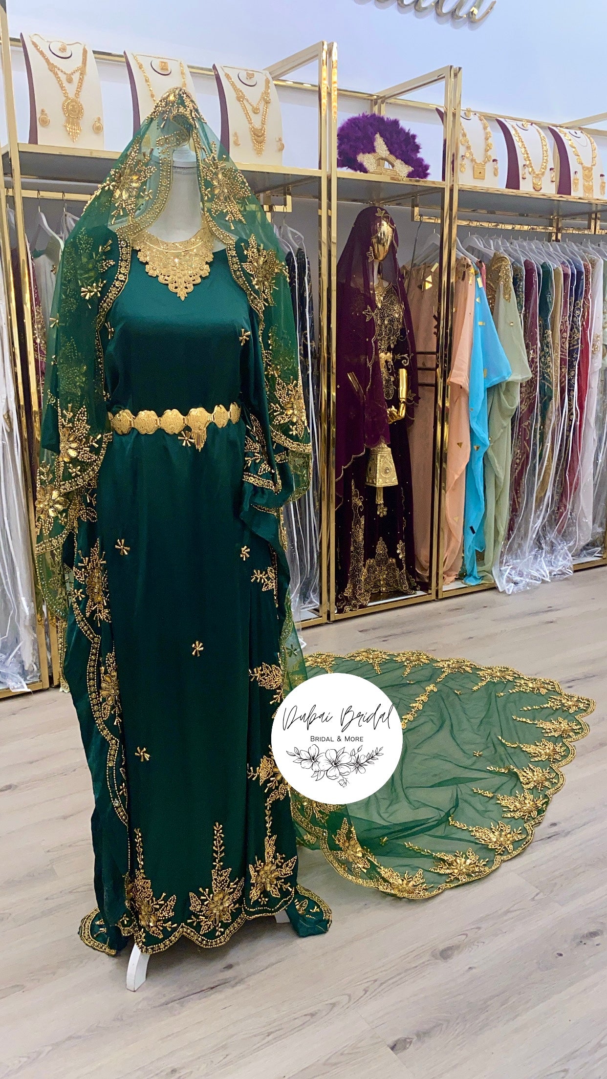 AYAAN Emerald Green Satin + Lace Bridal Dirac