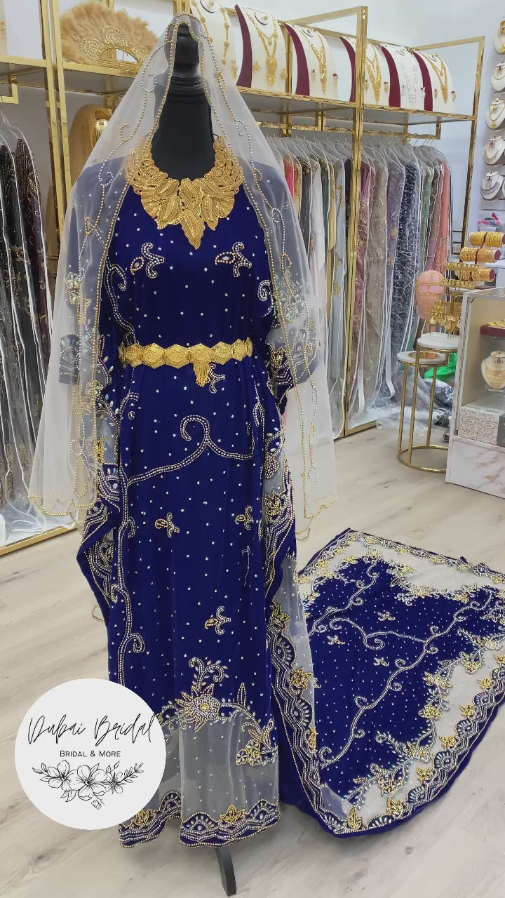 AMIRAH Royal Blue Velvet Bridal Dirac (silver & gold mix beading)