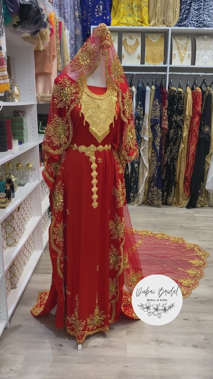 AYAAN Coral Red Satin + Lace Bridal Dirac