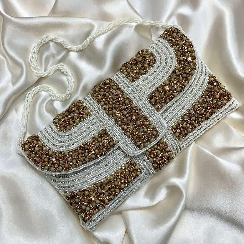 White & Gold Rhinestone Clutch