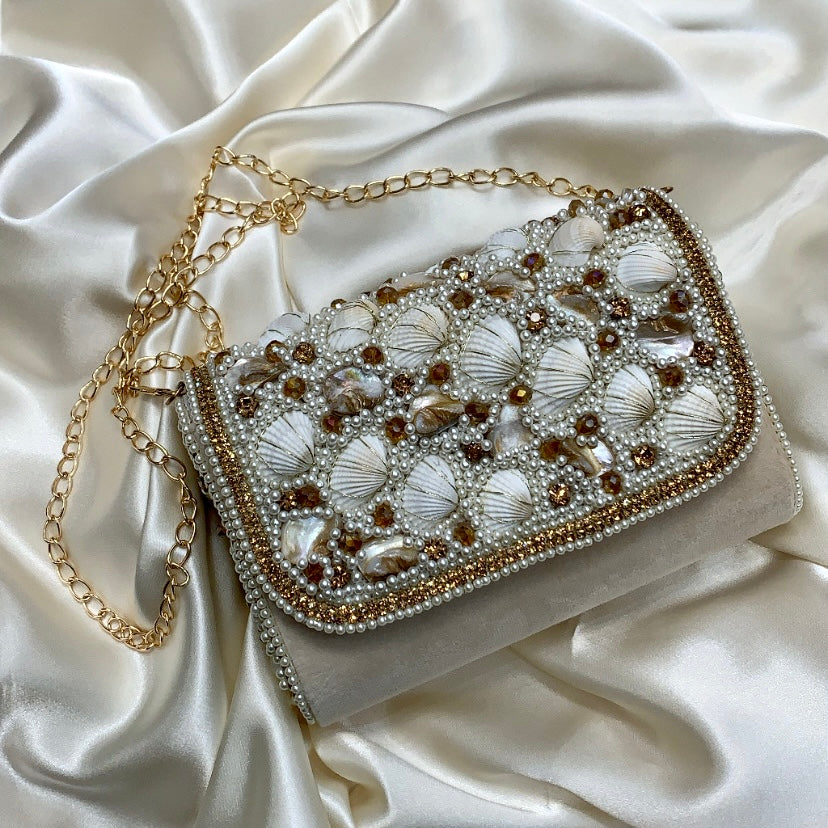 Cream pearl best sale clutch bag