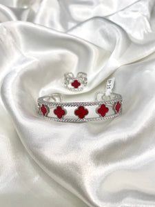 Silver Red Clover Bracelet